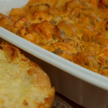 Salmon, Leek and Gnocchi Bake with Garlic Bread